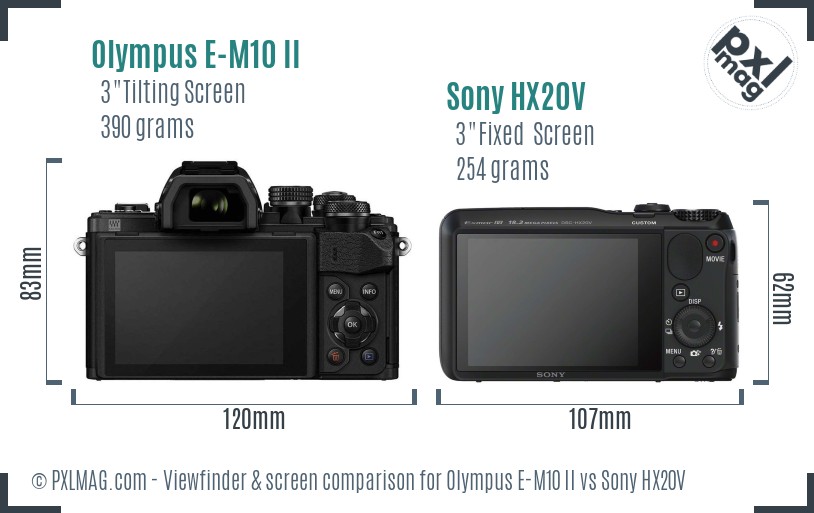 Olympus E-M10 II vs Sony HX20V Screen and Viewfinder comparison
