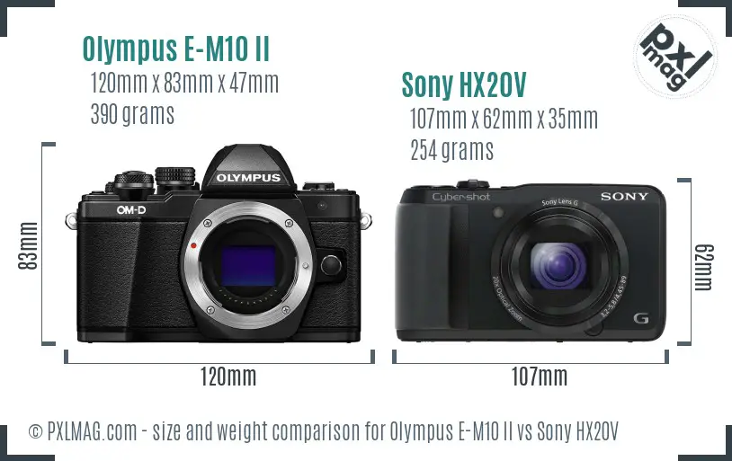 Olympus E-M10 II vs Sony HX20V size comparison