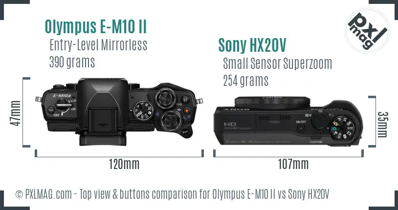 Olympus E-M10 II vs Sony HX20V top view buttons comparison