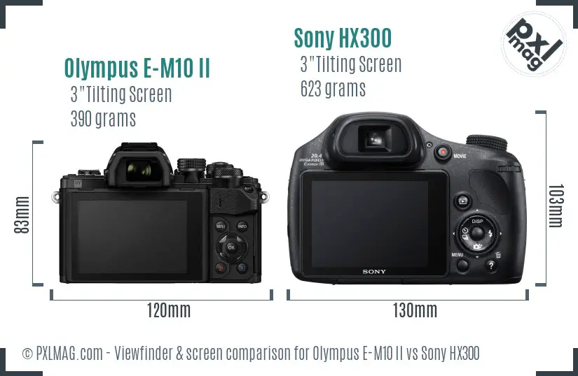 Olympus E-M10 II vs Sony HX300 Screen and Viewfinder comparison