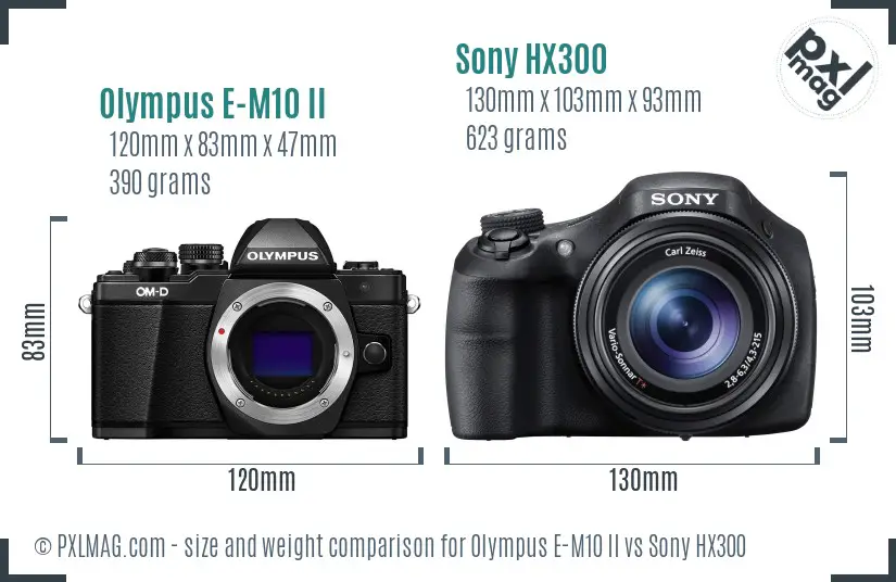 Olympus E-M10 II vs Sony HX300 size comparison