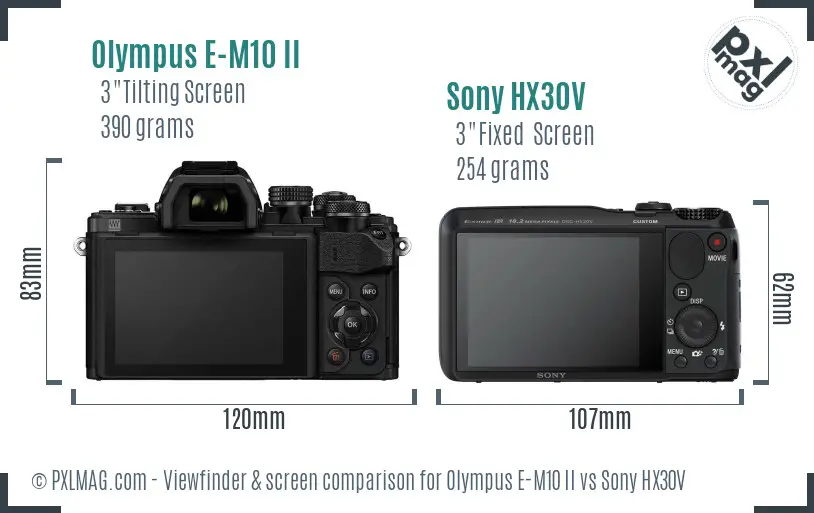 Olympus E-M10 II vs Sony HX30V Screen and Viewfinder comparison