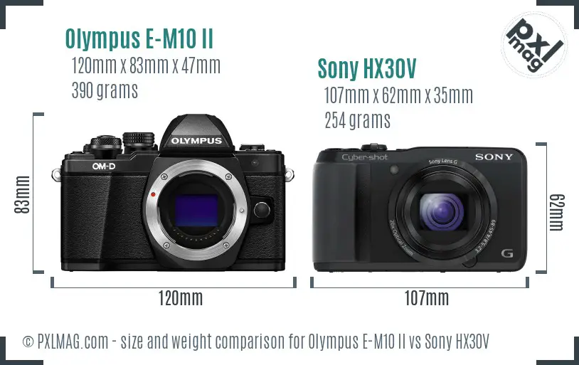 Olympus E-M10 II vs Sony HX30V size comparison