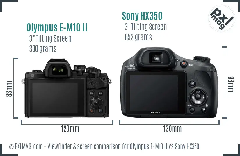 Olympus E-M10 II vs Sony HX350 Screen and Viewfinder comparison