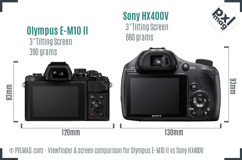 Olympus E-M10 II vs Sony HX400V Screen and Viewfinder comparison