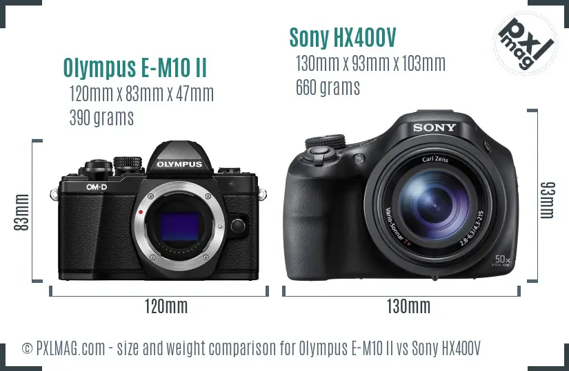 Olympus E-M10 II vs Sony HX400V size comparison