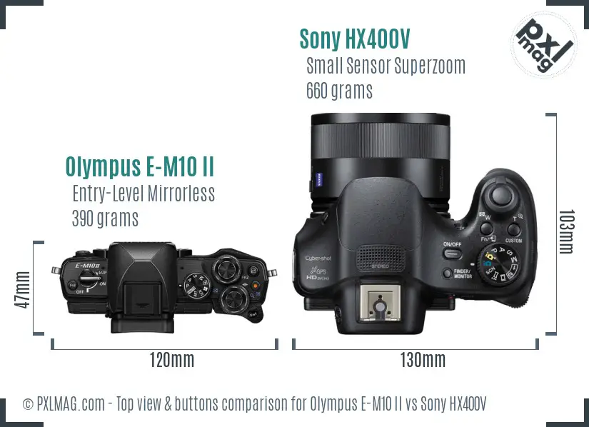 Olympus E-M10 II vs Sony HX400V top view buttons comparison