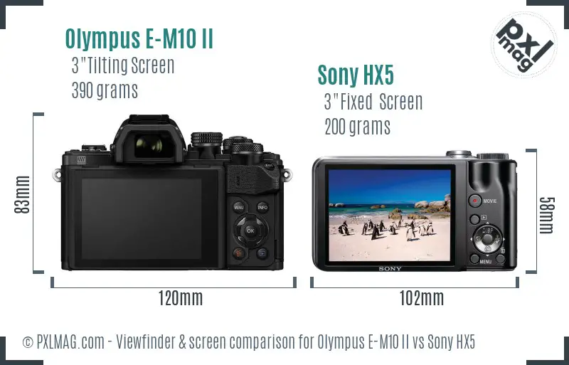 Olympus E-M10 II vs Sony HX5 Screen and Viewfinder comparison