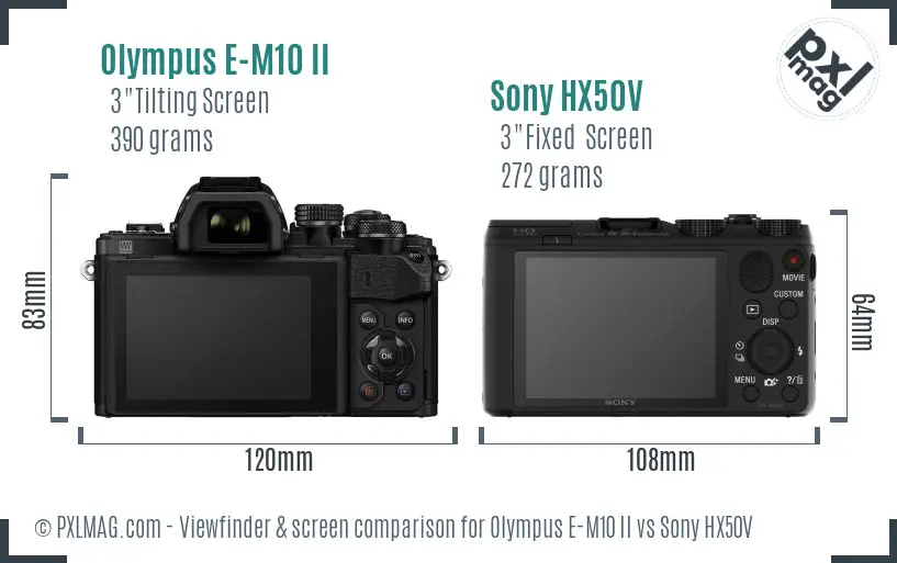Olympus E-M10 II vs Sony HX50V Screen and Viewfinder comparison