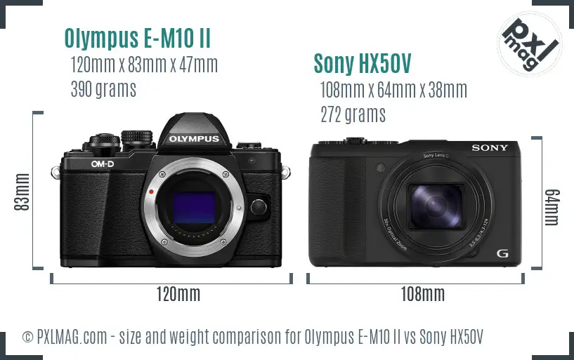 Olympus E-M10 II vs Sony HX50V size comparison