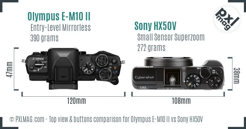 Olympus E-M10 II vs Sony HX50V top view buttons comparison