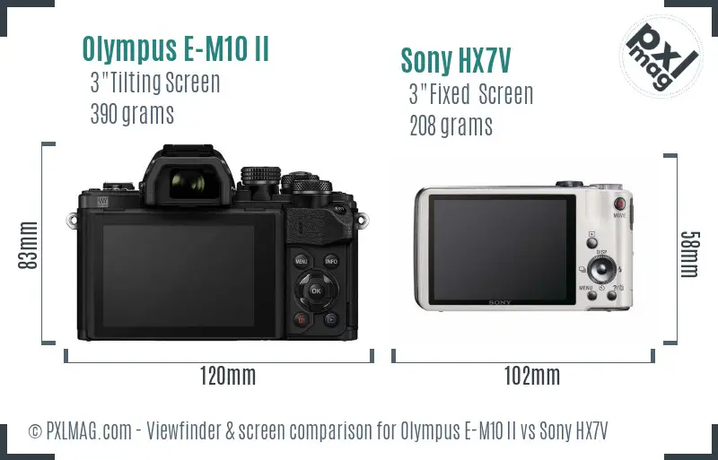 Olympus E-M10 II vs Sony HX7V Screen and Viewfinder comparison