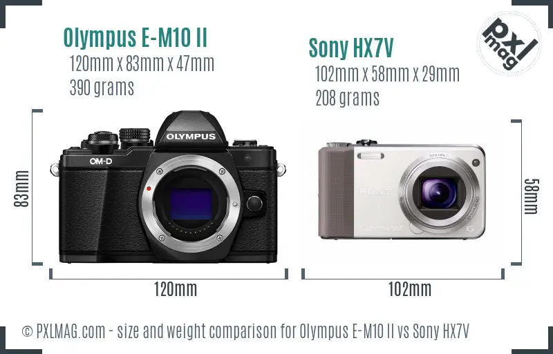 Olympus E-M10 II vs Sony HX7V size comparison
