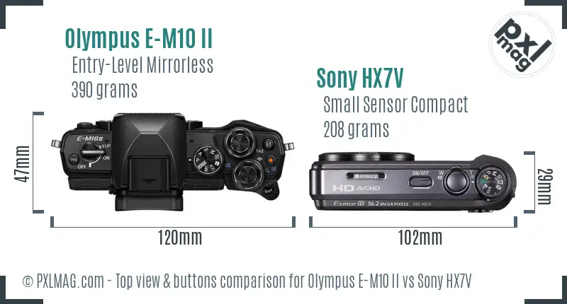 Olympus E-M10 II vs Sony HX7V top view buttons comparison
