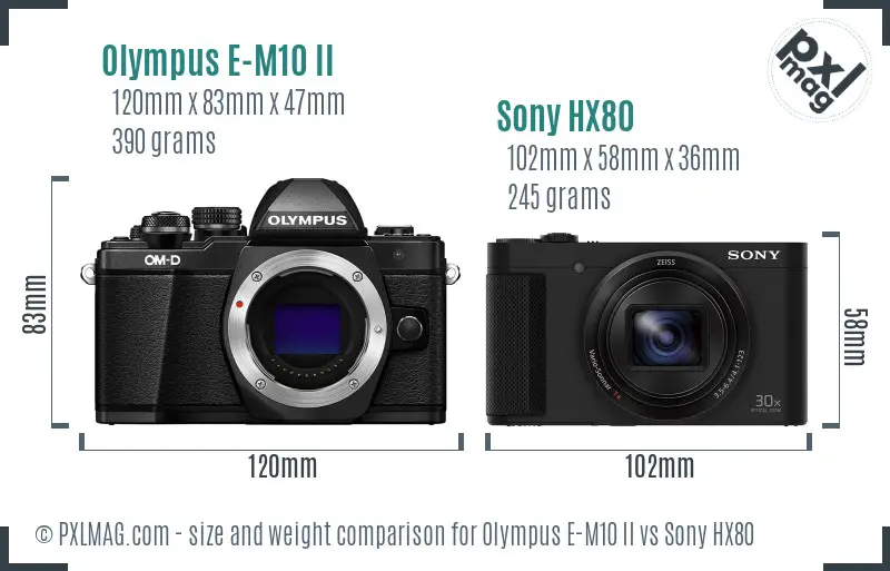 Olympus E-M10 II vs Sony HX80 size comparison