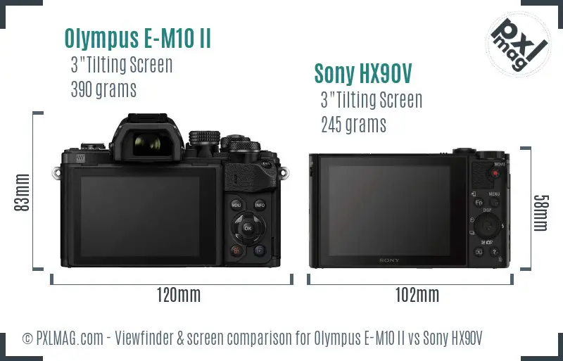 Olympus E-M10 II vs Sony HX90V Screen and Viewfinder comparison