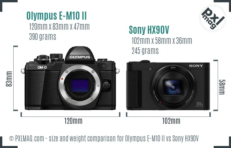 Olympus E-M10 II vs Sony HX90V size comparison
