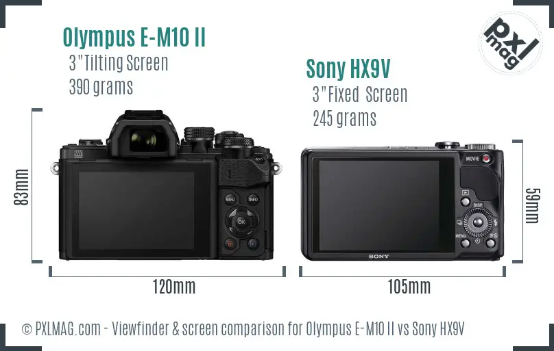 Olympus E-M10 II vs Sony HX9V Screen and Viewfinder comparison