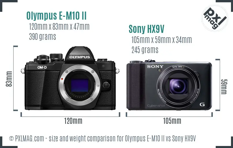 Olympus E-M10 II vs Sony HX9V size comparison