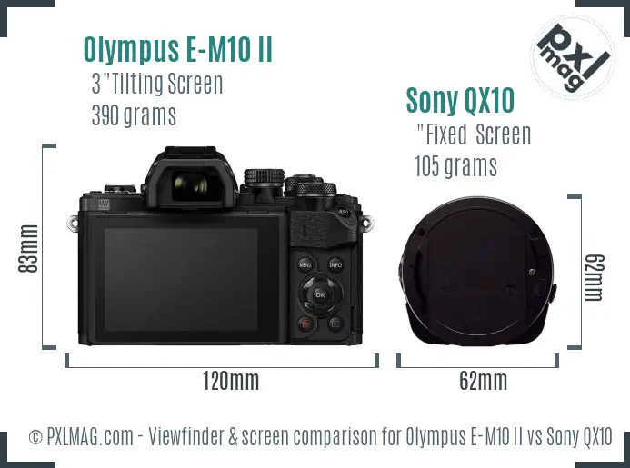 Olympus E-M10 II vs Sony QX10 Screen and Viewfinder comparison