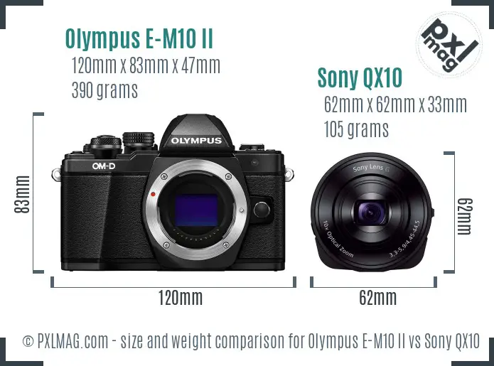 Olympus E-M10 II vs Sony QX10 size comparison