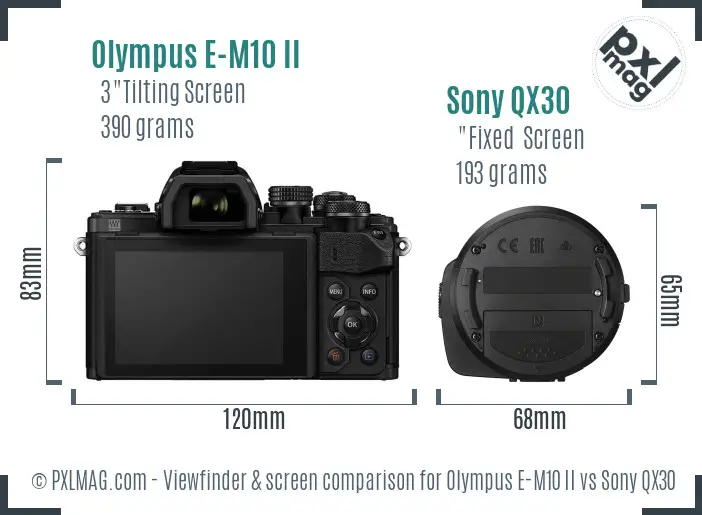 Olympus E-M10 II vs Sony QX30 Screen and Viewfinder comparison