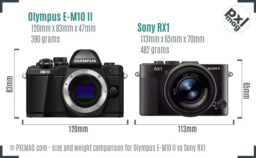 Olympus E-M10 II vs Sony RX1 size comparison