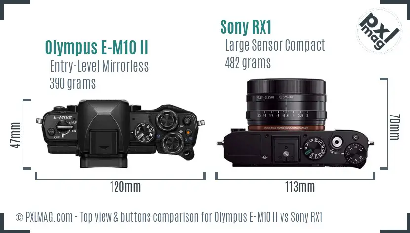 Olympus E-M10 II vs Sony RX1 top view buttons comparison