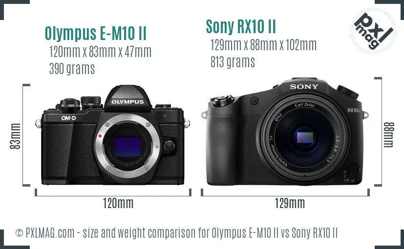 Olympus E-M10 II vs Sony RX10 II size comparison