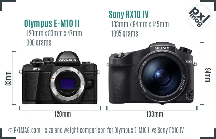 Olympus E-M10 II vs Sony RX10 IV size comparison