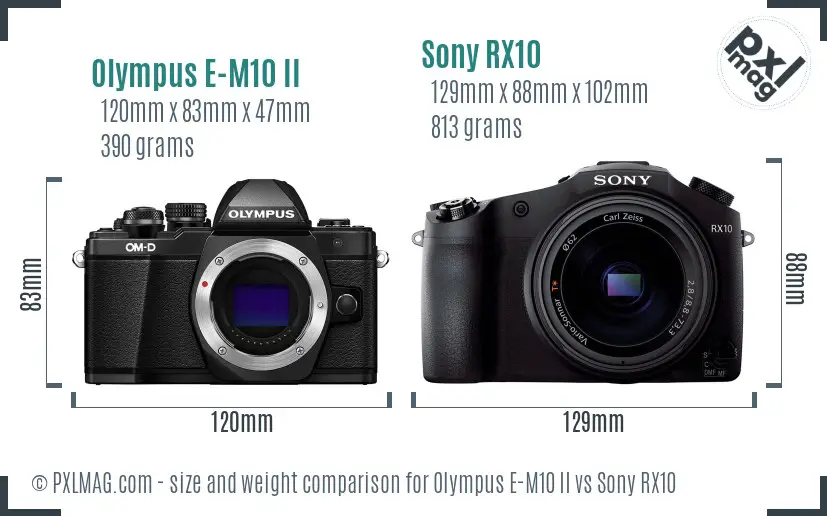 Olympus E-M10 II vs Sony RX10 size comparison