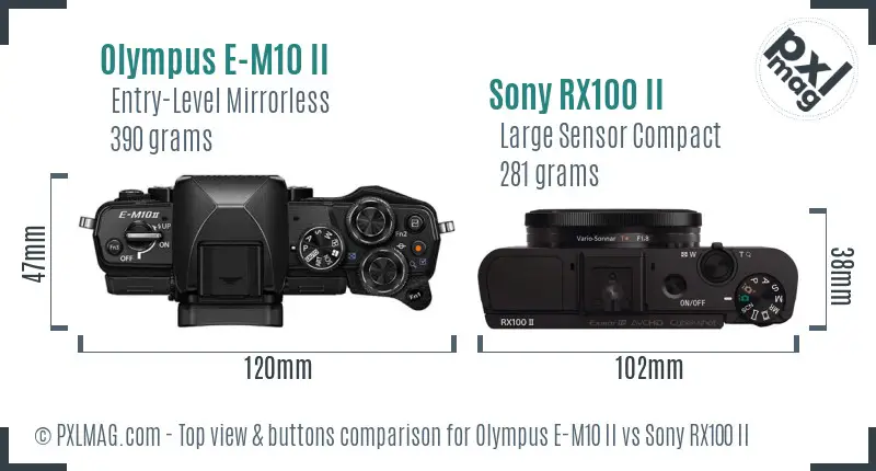 Olympus E-M10 II vs Sony RX100 II top view buttons comparison