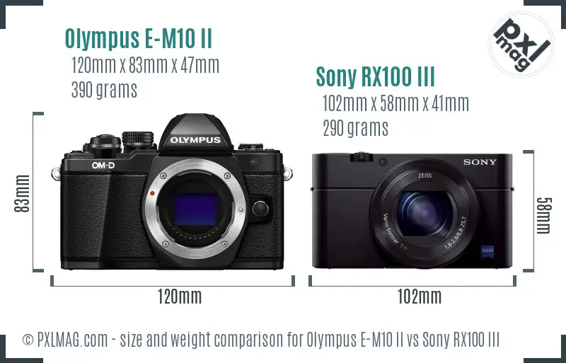 Olympus E-M10 II vs Sony RX100 III size comparison
