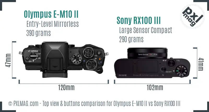 Olympus E-M10 II vs Sony RX100 III top view buttons comparison