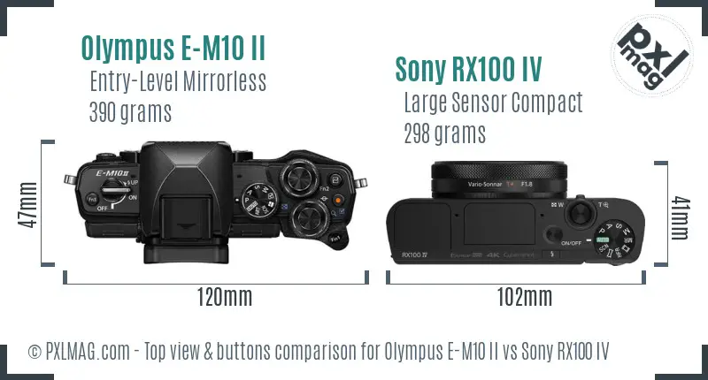 Olympus E-M10 II vs Sony RX100 IV top view buttons comparison