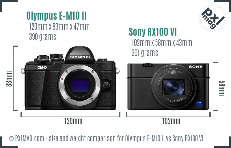 Olympus E-M10 II vs Sony RX100 VI size comparison