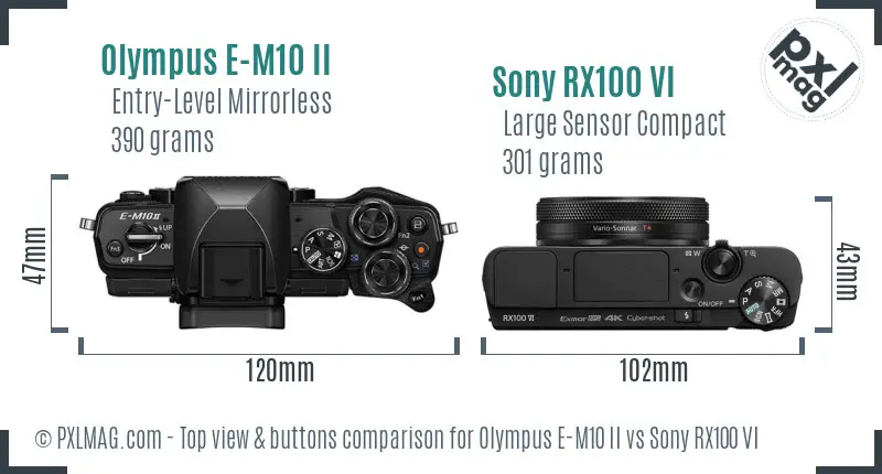 Olympus E-M10 II vs Sony RX100 VI top view buttons comparison