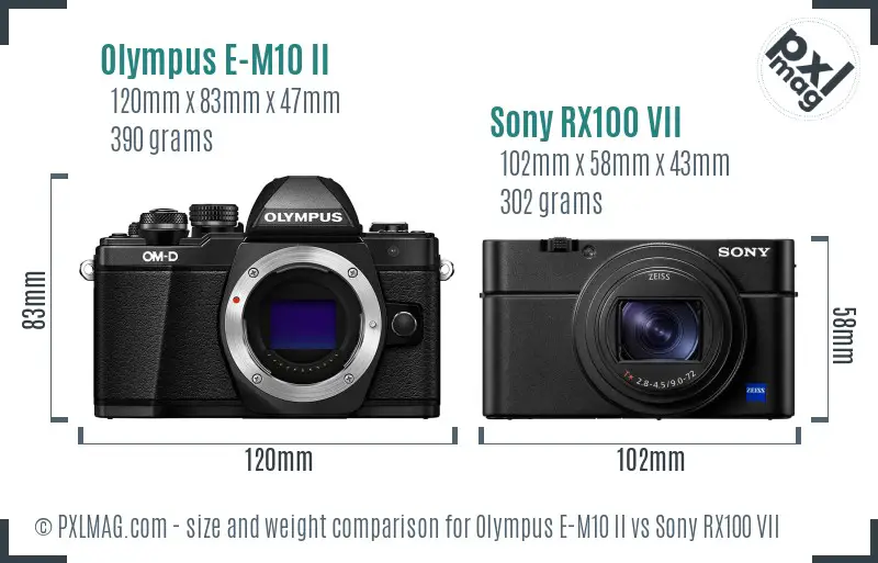 Olympus E-M10 II vs Sony RX100 VII size comparison Olympus E-M10 II vs Sony RX100 VII size comparison