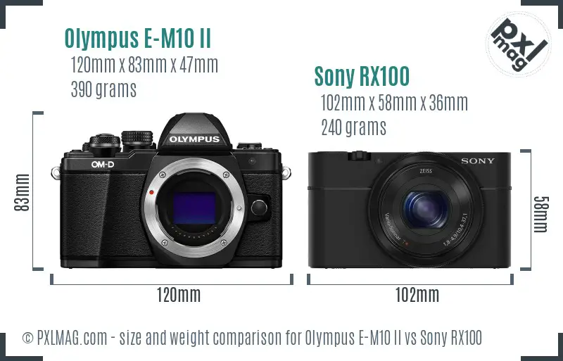 Olympus E-M10 II vs Sony RX100 size comparison