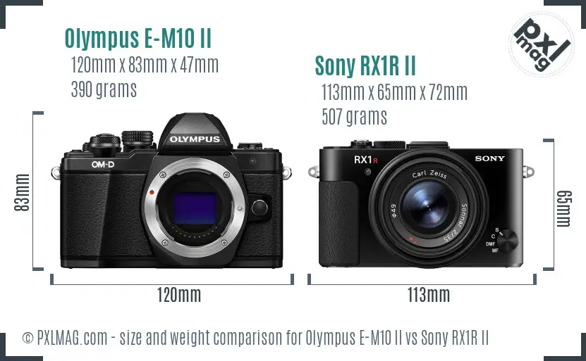 Olympus E-M10 II vs Sony RX1R II size comparison