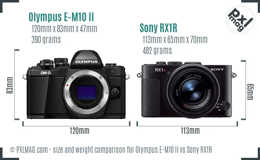 Olympus E-M10 II vs Sony RX1R size comparison