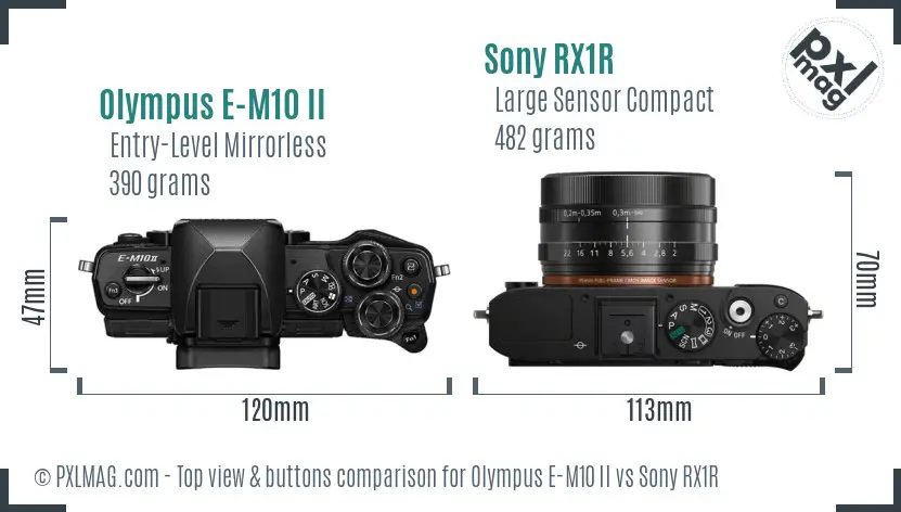 Olympus E-M10 II vs Sony RX1R top view buttons comparison