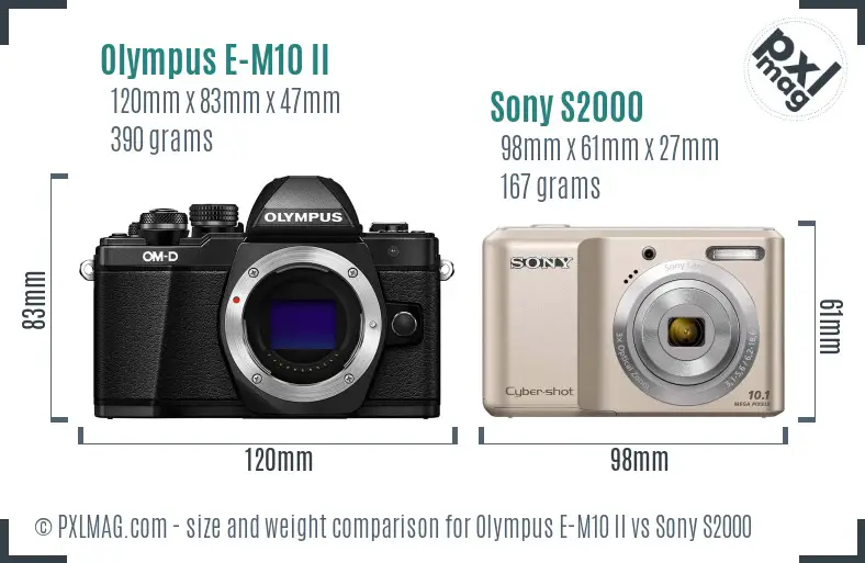 Olympus E-M10 II vs Sony S2000 size comparison