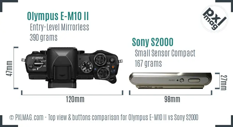 Olympus E-M10 II vs Sony S2000 top view buttons comparison