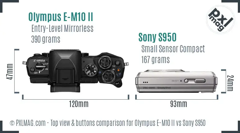 Olympus E-M10 II vs Sony S950 top view buttons comparison