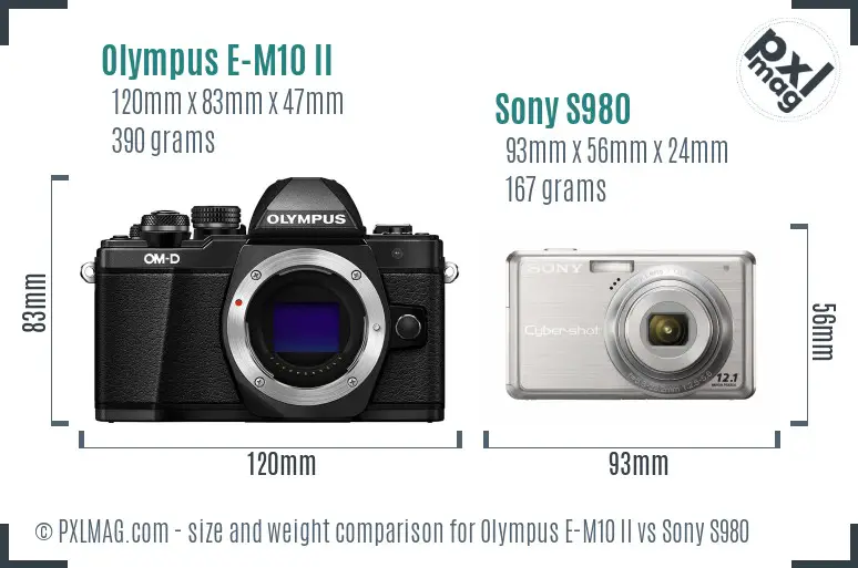 Olympus E-M10 II vs Sony S980 size comparison Olympus E-M10 II vs Sony S980 size comparison