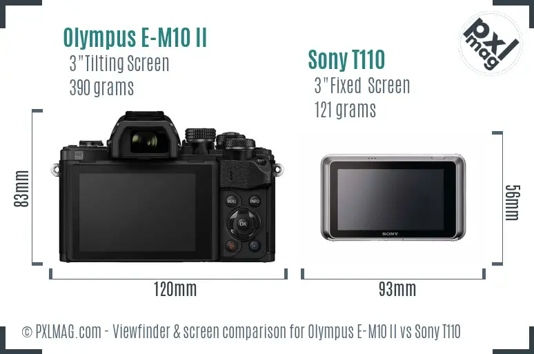 Olympus E-M10 II vs Sony T110 Screen and Viewfinder comparison