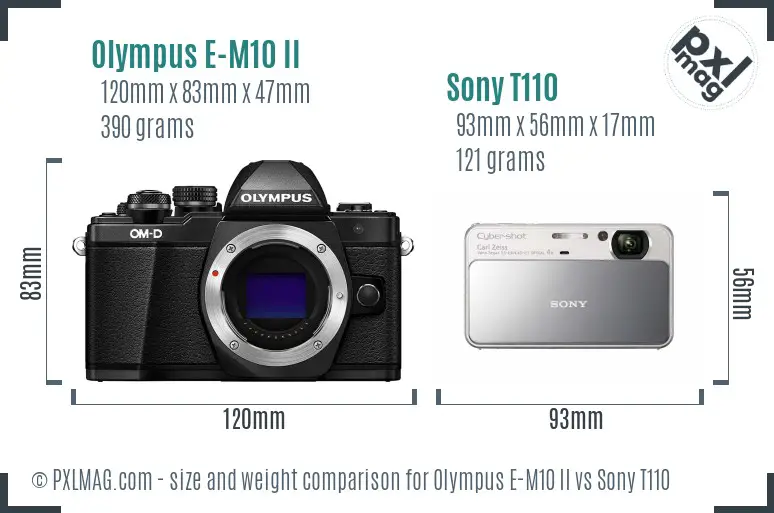 Olympus E-M10 II vs Sony T110 size comparison