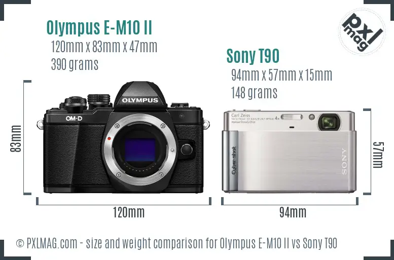 Olympus E-M10 II vs Sony T90 size comparison Olympus E-M10 II vs Sony T90 size comparison