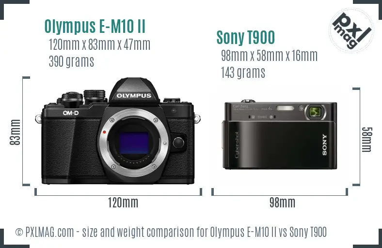 Olympus E-M10 II vs Sony T900 size comparison Olympus E-M10 II vs Sony T900 size comparison